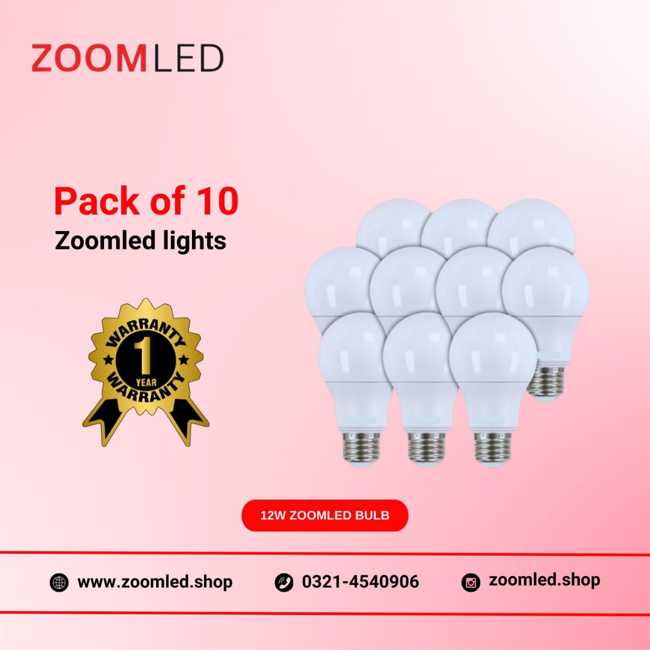 Pack of 10 LED BULBS 12w.