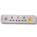 ZOOM Extension Lead with 2 Meters Heavy Duty Copper Cable, 3 Power Sockets Extension Board with 2 USB ports.