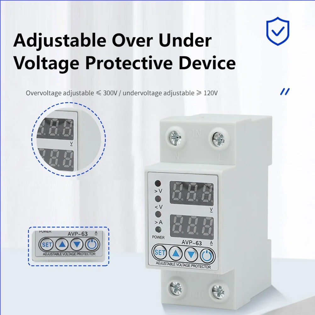 220V 63A Adjustable Over Under Voltage Protective Device Over Current Protection Limit Relay Protector Din Rail