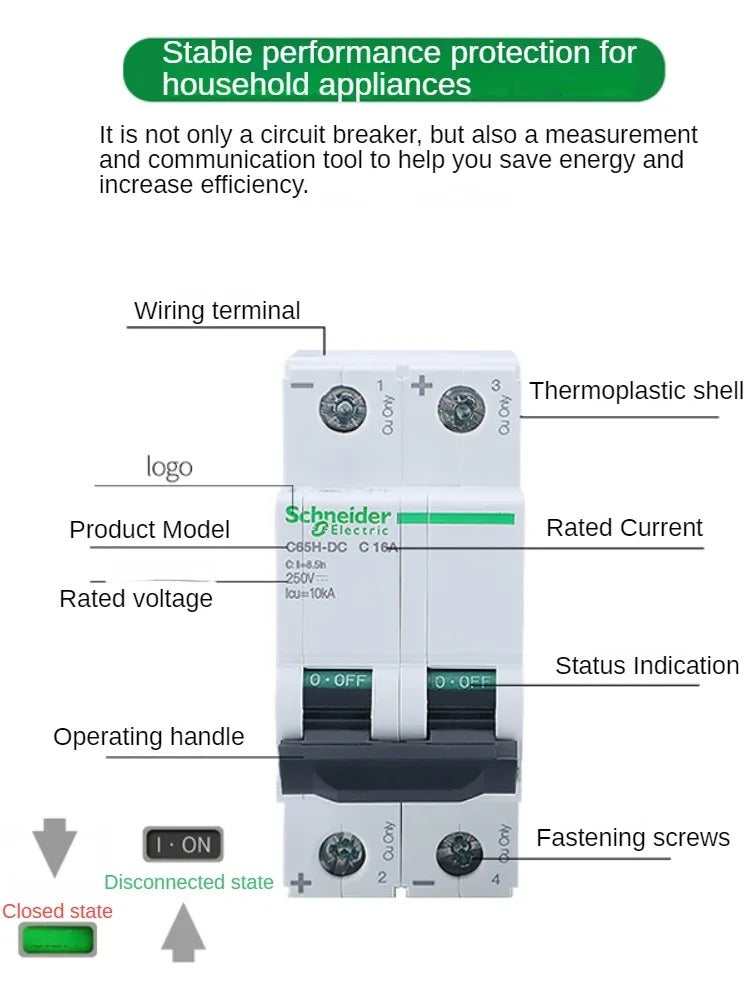 Schneider C65N-DC 250V2P A9 Rail type DC Miniature Circuit Breaker MCB 32A