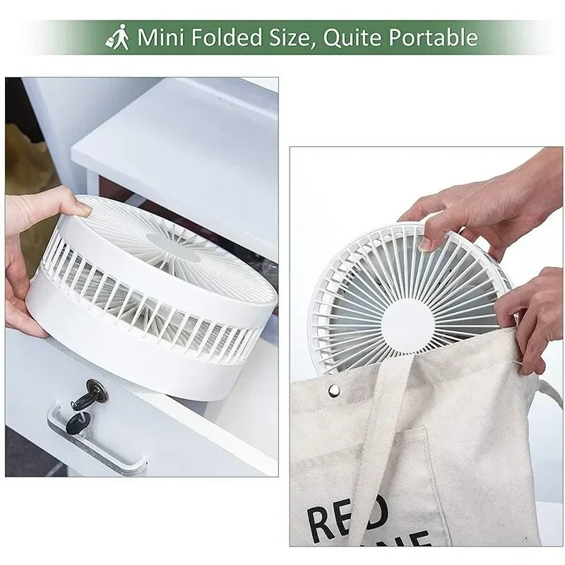 7200mAh USB Rechargeable Foldable Fan - Quiet Floor Fan for Outdoor and Home Use, Wireless Fan with 3 Speeds for Camping and Portability