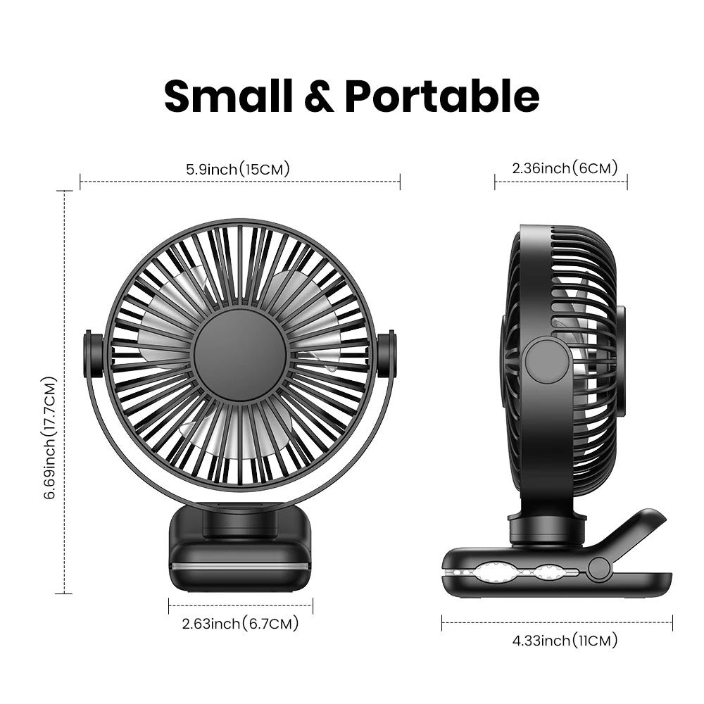 Rechargeable Mini Portable Clip on Fan,3 Speeds Quiet Wind 720° Rotate Personal Electric Fan,Standing Fans for Room Home