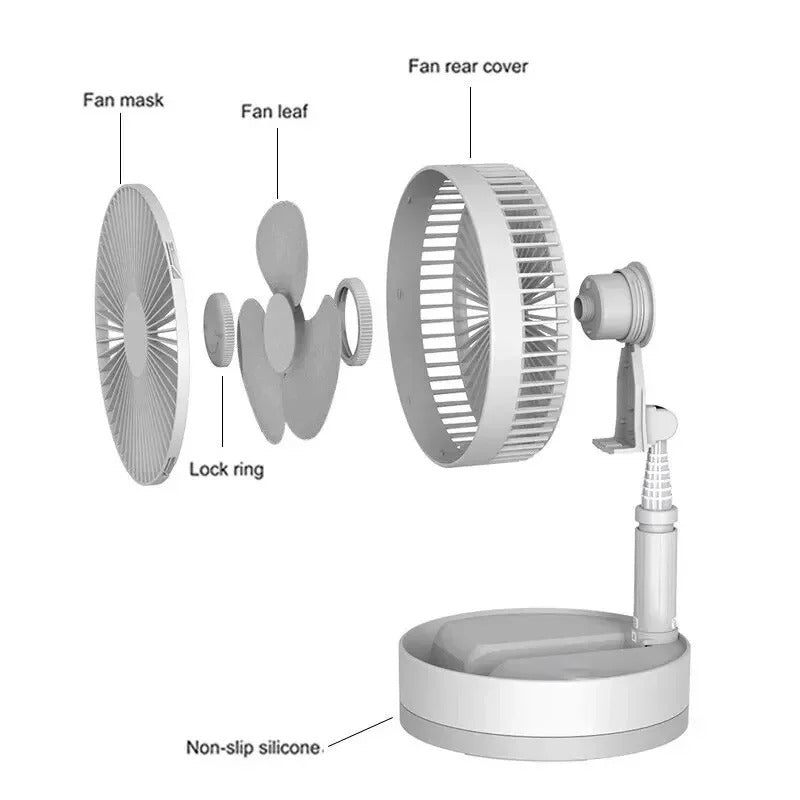 7200mAh USB Rechargeable Foldable Fan - Quiet Floor Fan for Outdoor and Home Use, Wireless Fan with 3 Speeds for Camping and Portability