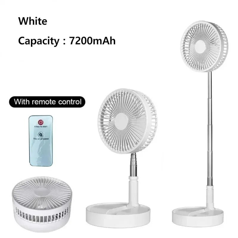 7200mAh USB Rechargeable Foldable Fan - Quiet Floor Fan for Outdoor and Home Use, Wireless Fan with 3 Speeds for Camping and Portability